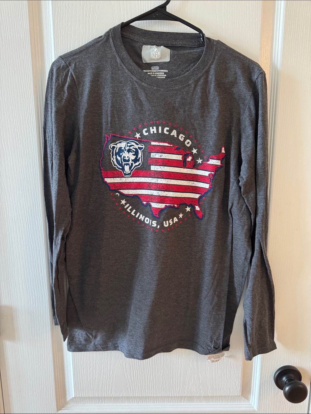 NFL Chicago Men’s Long Sleeve Tee - Charcoal Gray with Red & White Graphic